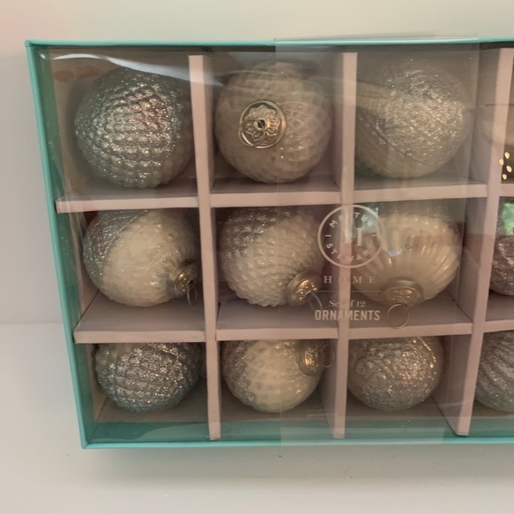 Martha Stewart Christmas Ornaments White And Silver Glitter Ornaments Set Of 12 - Picture 10 of 13